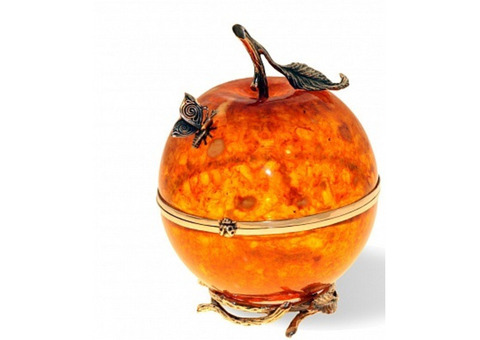 Шкатулка из натурального янтаря "Райское яблоко"